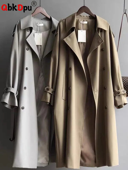 Women Loose Long Belt Abrigos Korean Classic Double Breasted Trench Coats Spring Fall Streetwear Casual Gabardina Outerwears New