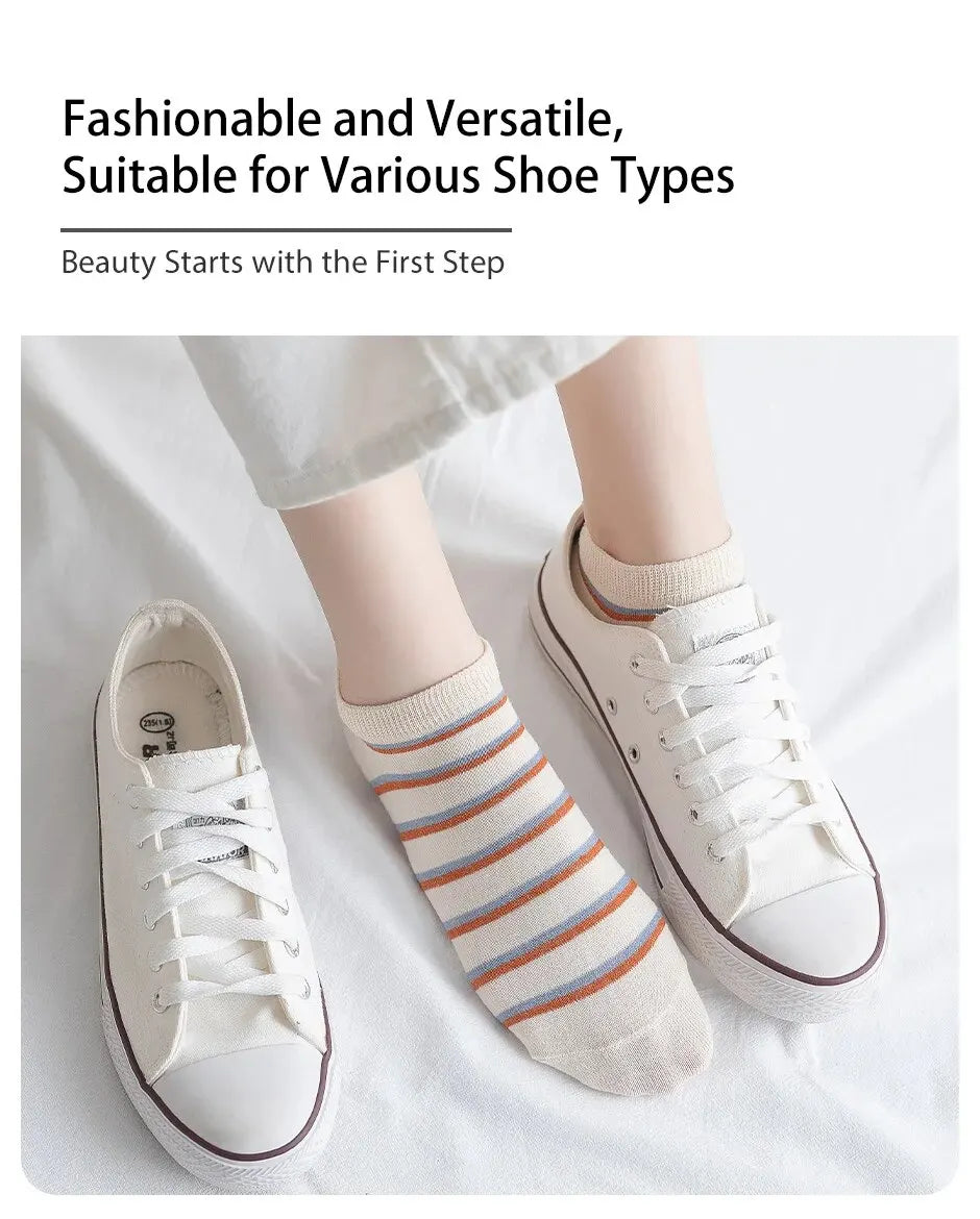 6 Pairs of Women's Spring and Summer Four Season Striped Plaid Fashion Trend Simple and Comfortable Sports Style Socks