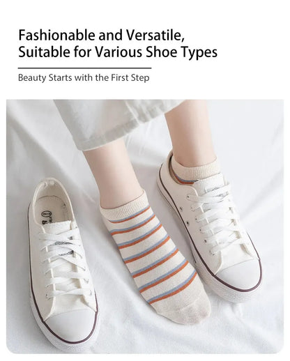 6 Pairs of Women's Spring and Summer Four Season Striped Plaid Fashion Trend Simple and Comfortable Sports Style Socks