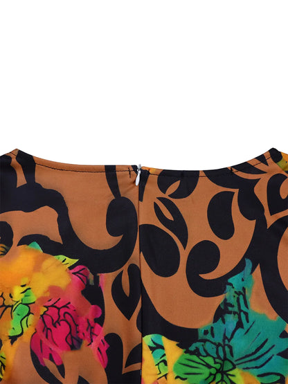 Women's 2024 Autumn New Style Fashionable Elegant Temperament Fashionable Printed Strap Waist Large Skirt Large Size Dress