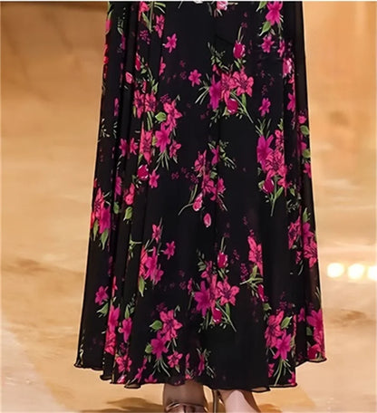 Womens Dresses Fashion Summer Dresses 2024 Summer Senior red Print Dress Long Loose Temperament Waist Loose Big Swing Dress