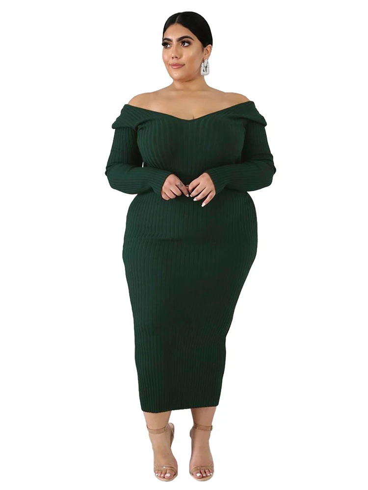 Ladies Knitted Sweater Dress Midi Dress Long Sleeves Chic and Elegant Plus Size Dresses for Women 4xl 5xl