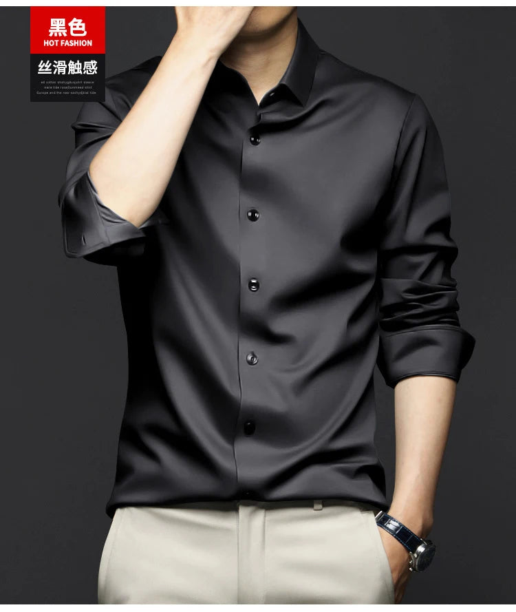 6XL Large High Quality Formal Dress Autumn and Winter Men's Long Sleeve Pure White Shirt Non iron Business Casual Ice Silk