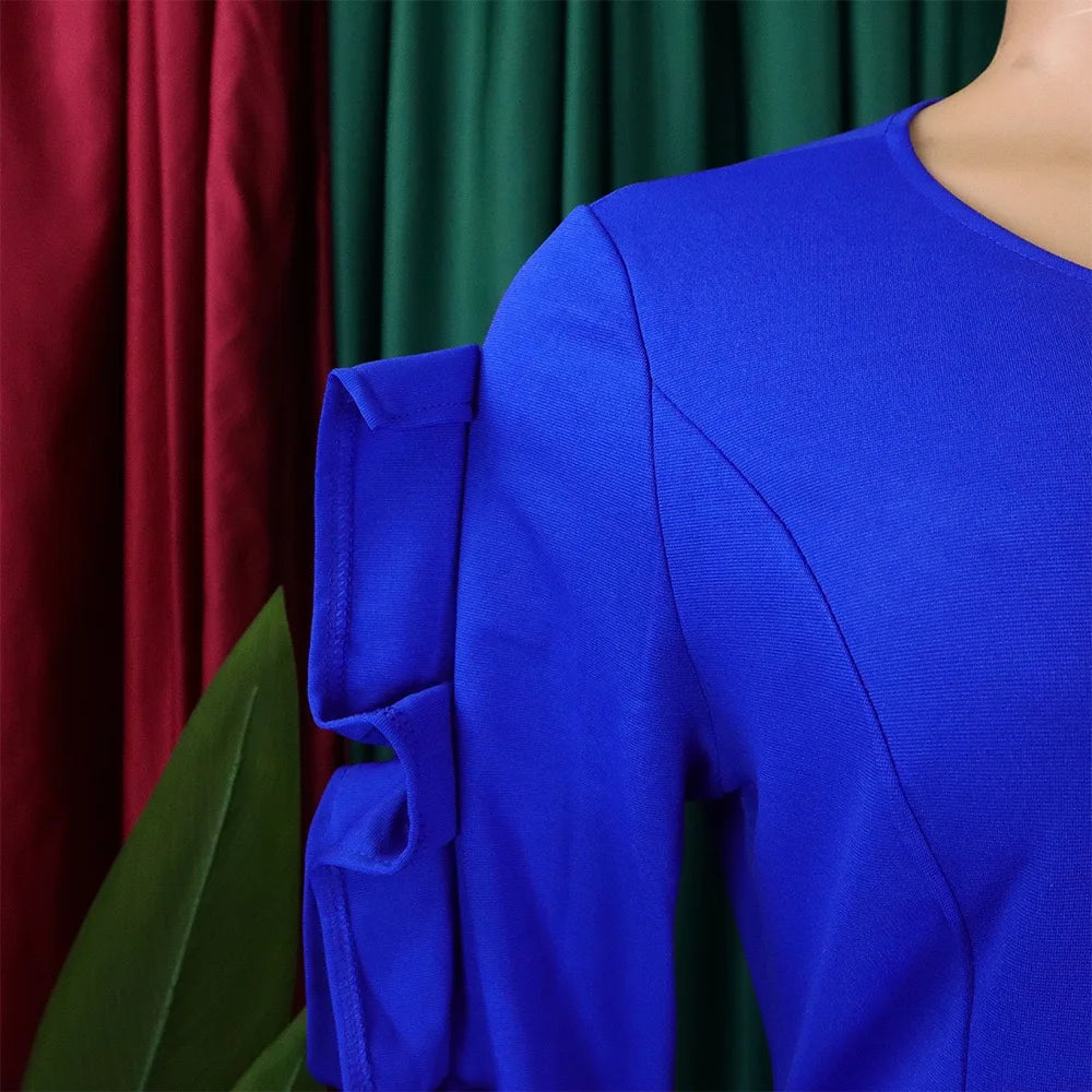 Elegant Office Dresses for Woman 2024 New O Neck Petal Sleeve Sheath Package Hips Mid Calf Formal Business Work Wear Dress Midi