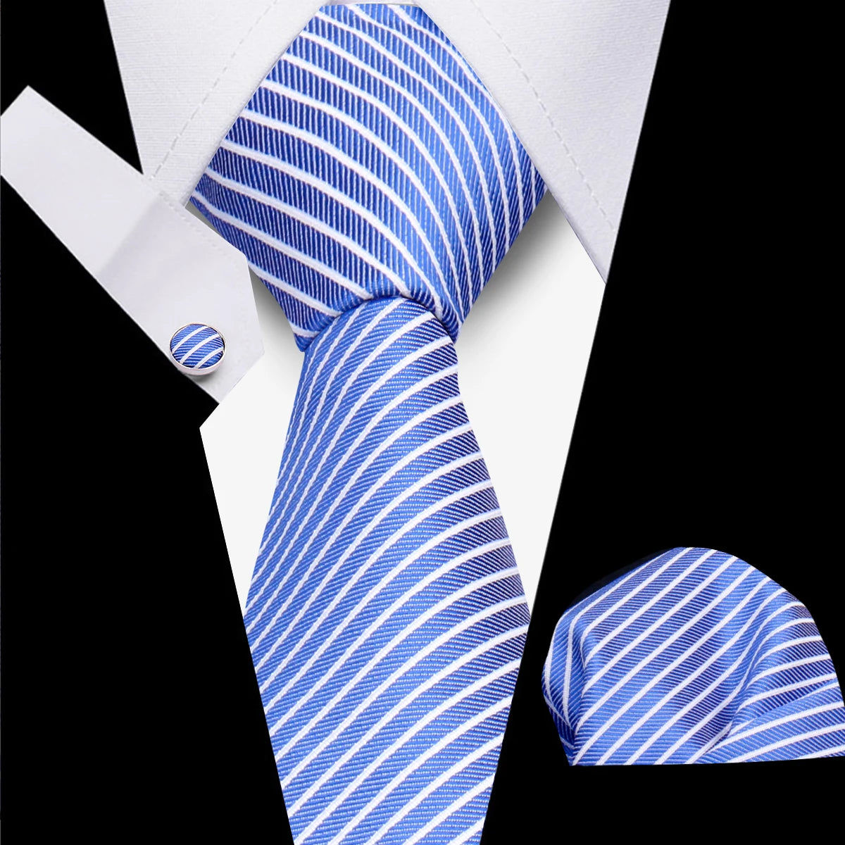 Classic Elegant Ties For Men Fashion Gifts Striped Solid Necktie Handchief Cufflink 3 Pcs Set Wedding Business Suit Accessories