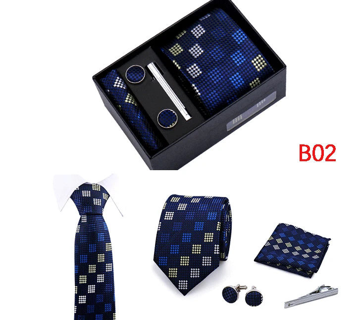 Ties Gift Box Brand Design Top Quality Jacquard Necktie Hanky Cufflink Set Tie Clip For Men Gravatas Business Wedding