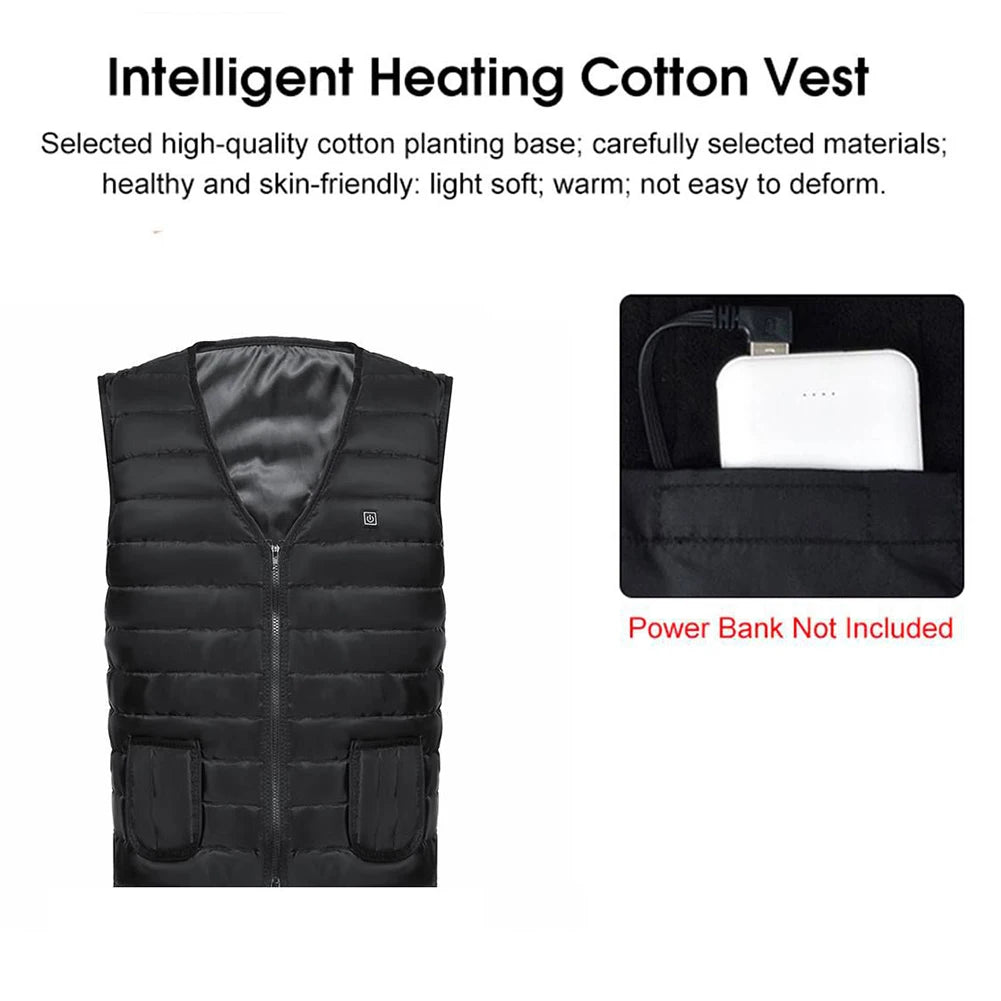 Unisex Heated Vest 9 Area Heating Thermal Jacket USB Electric Heating Vest Men Women Smart Headed Waistcoat for Outdoor Camping