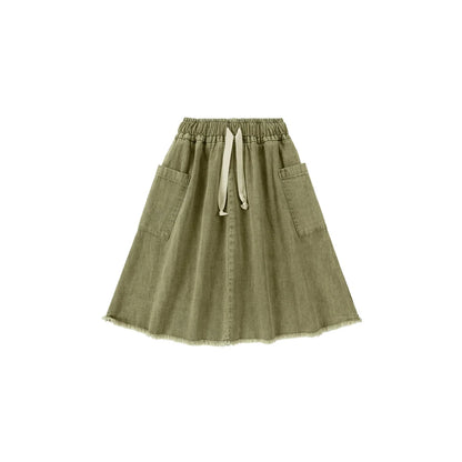 AP 2025 SS washed green denim Fringe collection boys girls fashion cotton jeans dress shirt skirt family clothing