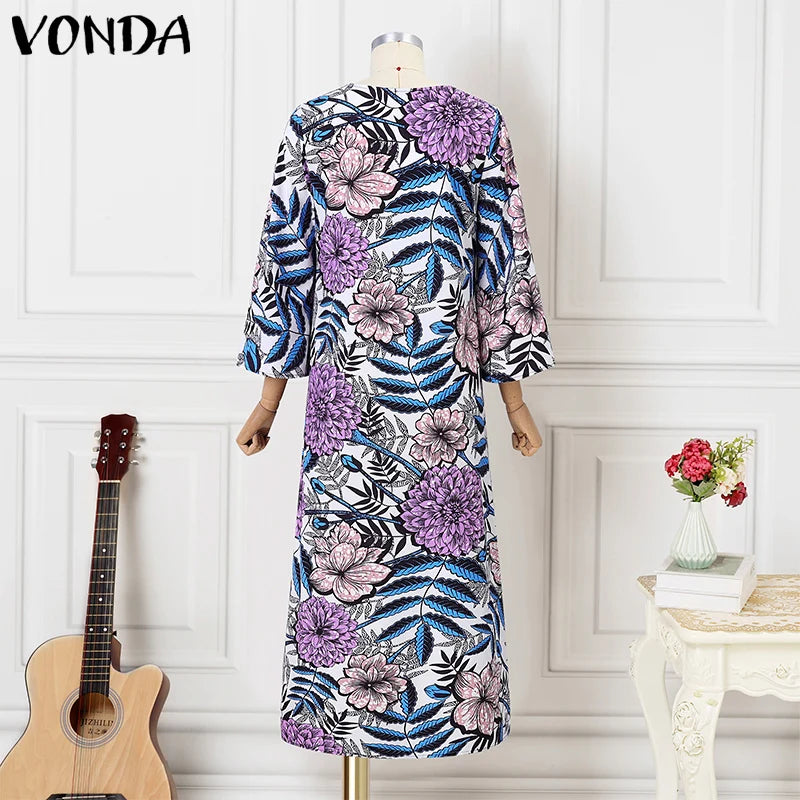 VONDA Bohemian Maxi Dress 2024 Elegant Floral Print Sundress Women Long Sleeve Casual Vestidos Holiday Casual Robe Oversized
