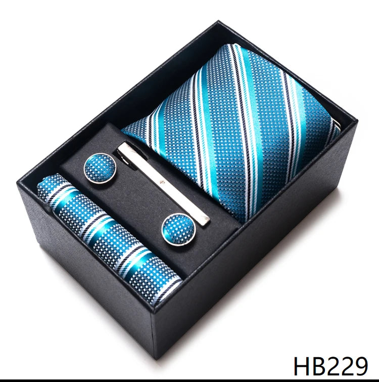 Gravatas Brand Wholesale Wedding Present Tie Pocket Squares Set Necktie Box Men Suit Accessories Floral Fit Formal Party