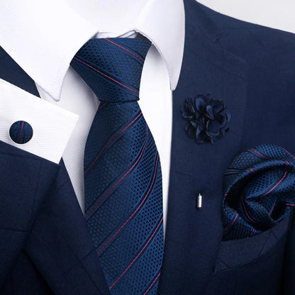 Luxury Mens Ties Floral Black Gold Ties Paisley NeckTie Pocket Square Cufflinks Brooch Set Men's Wedding Party Tie
