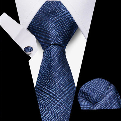 Classic Elegant Ties For Men Fashion Gifts Striped Solid Necktie Handchief Cufflink 3 Pcs Set Wedding Business Suit Accessories