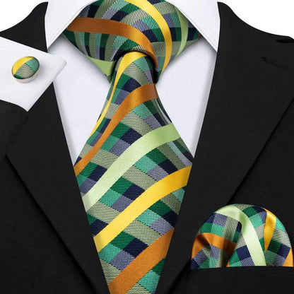 Hi-Tie Designer Silk Wedding Tie For Men Blue White Plaid Handky Cufflink Set Fashion Necktie For Men Business Party Wholesale