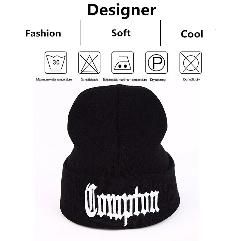 Unisex Compton Letter Embroidery Beanies Autumn Winter Warm Hat Hip Cap Beanie Hat Caps for Women Men