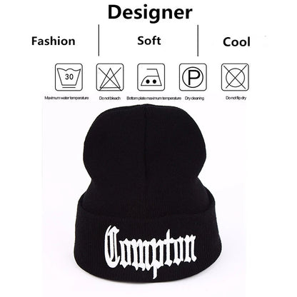 Unisex Compton Letter Embroidery Beanies Autumn Winter Warm Hat Hip Cap Beanie Hat Caps for Women Men