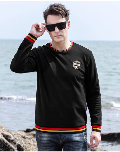 Spring New Men' T-Shirts Round Neck Solid Color Long sleeved Tops Bruce&Shark Thicken Stretch Cotton Men's Clothing Korea Style