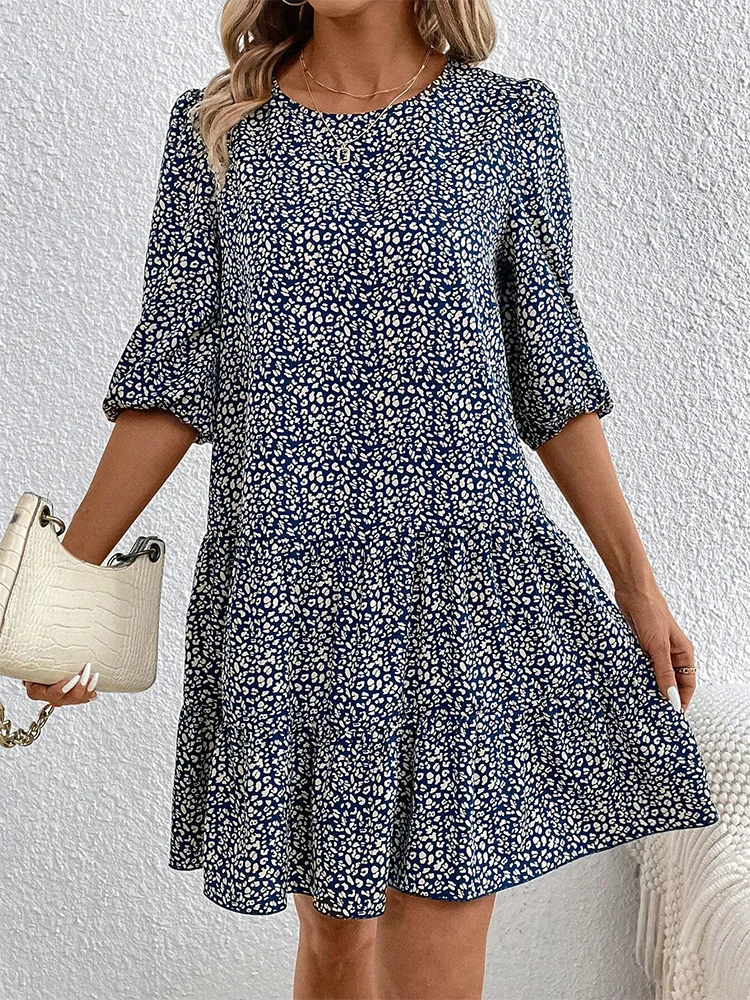 Spring Summer Fashion Floral Half Sleeve Dress 2024 Women Round Neck Casual Loose Comfortable Dresses For Women