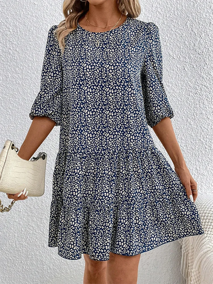 Spring Summer Fashion Floral Half Sleeve Dress 2024 Women Round Neck Casual Loose Comfortable Dresses For Women