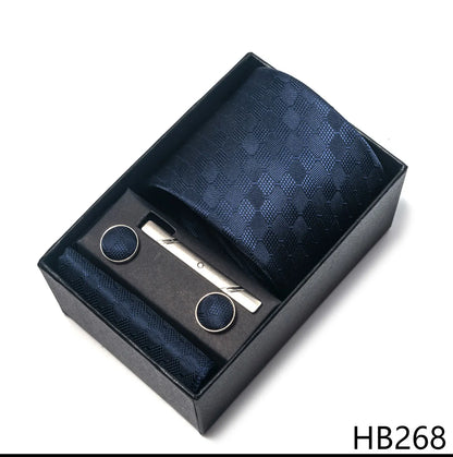 Luxury Brand 8 cm Tie Handkerchief Cufflink Clip Set For Men Wedding Gravata Suit Accessories Holiday Gift Box