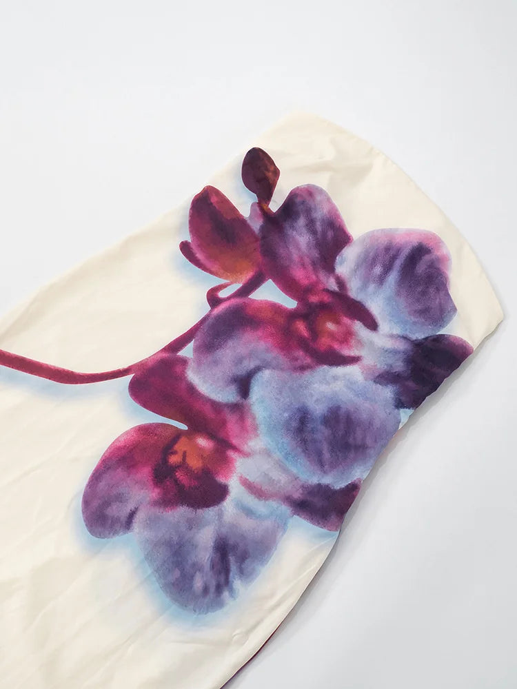 Spring/Summer Fashion Floral Print Bustier Dress Elegant Sleeveless Backless Loose A-Line Skirt Women's Casual Comfortable Dress