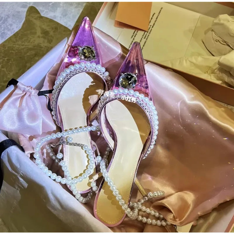 Clearance!!! Luxury Rhinestones Transparent PVC High quality Women Pumps Sandals Fashion Summer Stiletto High heels Party Shoes