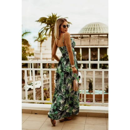 Spring Summer Elegant Women Corset Bohemian Dress Sexy New 2024 Fashion Strap V Neck High Waist Print Long Vacation Dress