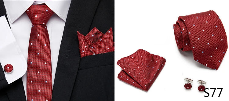 Hot Sale Holiday Gift Tie Pocket Squares Cufflink Set Necktie Dot Man Dark Grey Wedding Accessories Performance