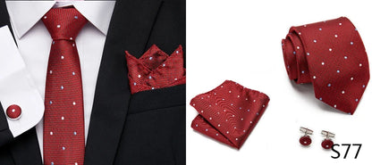 Hot Sale Holiday Gift Tie Pocket Squares Cufflink Set Necktie Dot Man Dark Grey Wedding Accessories Performance