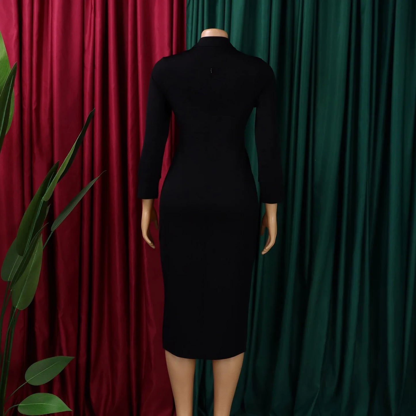 Elegant Bodycon Dresses for Women V Neck Full Sleeve Solid Sheath Package Hips Mid Calf Professional Business Work Dress Midi OL