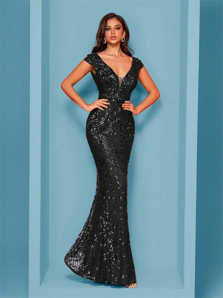 Lucyinlove Elegant Champagne Evening Dress For Women Long 2025 Luxury Mermaid Formal Sequins Prom Wedding Party Cocktail Dresses