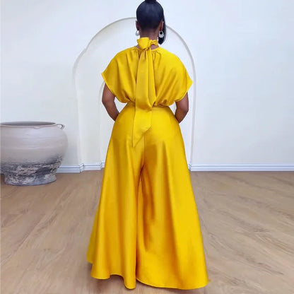 CM.YAYA Women's Set satin Short Sleeve Turtleneck Shirt+wide Leg Pants 2024 Fall Streetwear OL Two 2Piece Sets Outfits Tracksuit