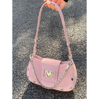 New Fashion Shoulder Bag 2025 PU Bags for Women Sweet Cool Subculture Pink Crossbody Bag сумка Bolsas