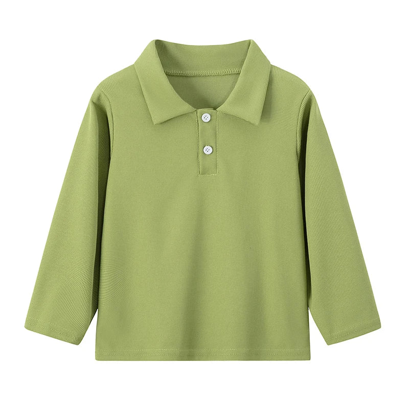 Children's solid color POLO shirt boy handsome fashion sports T-shirt girl lapel casual and comfortable half sleeve.