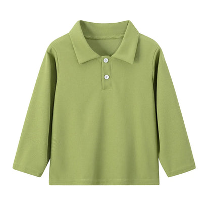 Children's solid color POLO shirt boy handsome fashion sports T-shirt girl lapel casual and comfortable half sleeve.