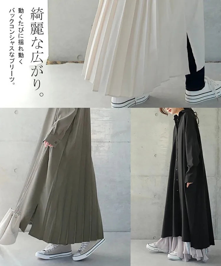 Spring Long Shirt Dress A-line Women's Dress Elegant Pleated Long Sleeve Casual Dresses Female Fashion Oversize Ladies Clothes