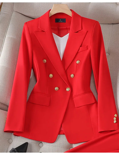 Yitimuceng Elegant Office Ladies Two Piece Sets Womens Outifits 2023 Double Breasted Long Sleeve Blazers Loose Casual Pant Suits