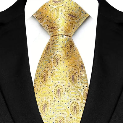 Luxury 8CM Mens Necktie Yellow Color Dot Stripes Solid Ties For Man Groom Jacquard Woven Neck Tie For Business Wedding Party