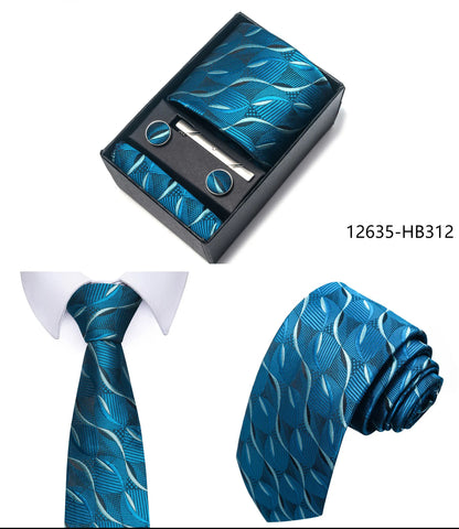 Luxury Brand 8 cm Tie Handkerchief Cufflink Clip Set For Men Wedding Gravata Suit Accessories Holiday Gift Box