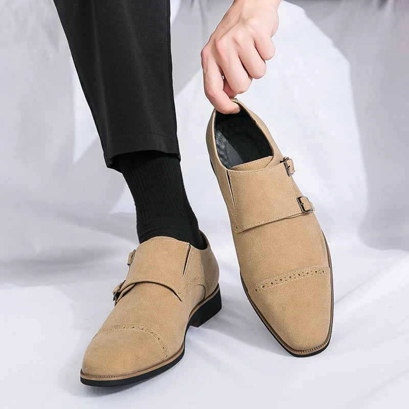 Monk Suede Leahter Buckle Strap Business Office Party Wedding Shoes Fashion Luxury Dress Leather Men's Shoes Man Free Shipping