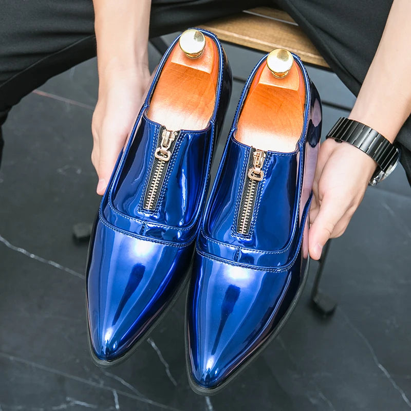 New Men's Wedding Dress Patent Leather Shoes Male Gold Blue Red Prom Punk Rock Homecoming Party Oxfords Footwear Zapatos Hombre