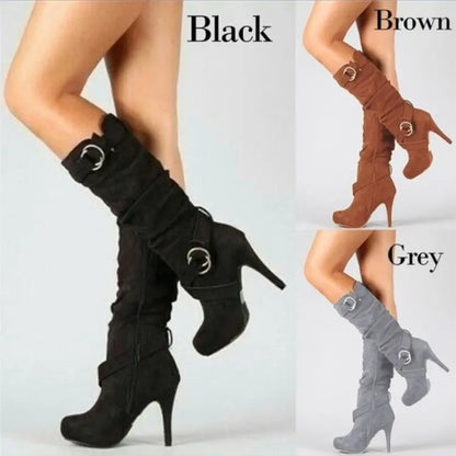 2023Sexy Knee High Women Boots Thin High Heel Round Toe Platform Fashion Ladies Pu Leather Boots Size 34-43 Lady Shoes