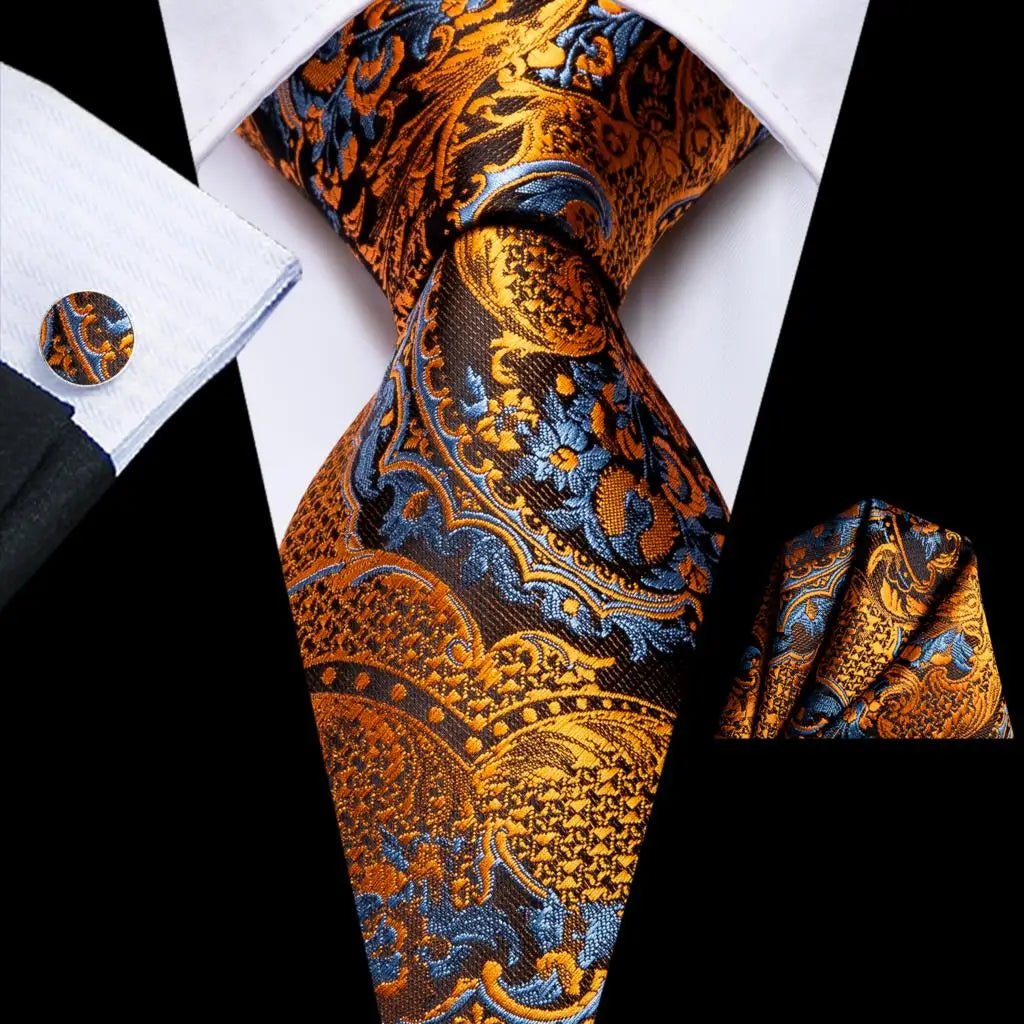 Hi-Tie Psialey Black Gold Silk Elegant Tie For Men Groom Wedding Men Necktie Pocket Square Cufflink Accessory Wholesale Designer