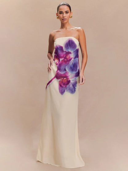 Spring/Summer Fashion Floral Print Bustier Dress Elegant Sleeveless Backless Loose A-Line Skirt Women's Casual Comfortable Dress