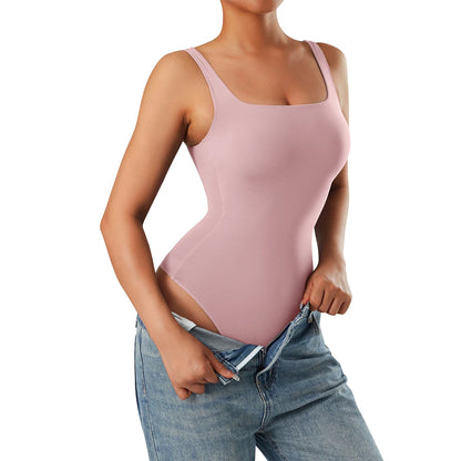 Bodysuits Women Sexy Body Suit One-Piece Romper Solid Sexy Sleeveless Square Neck Padded Tank Tops Jumpsuit Streewear Ladies