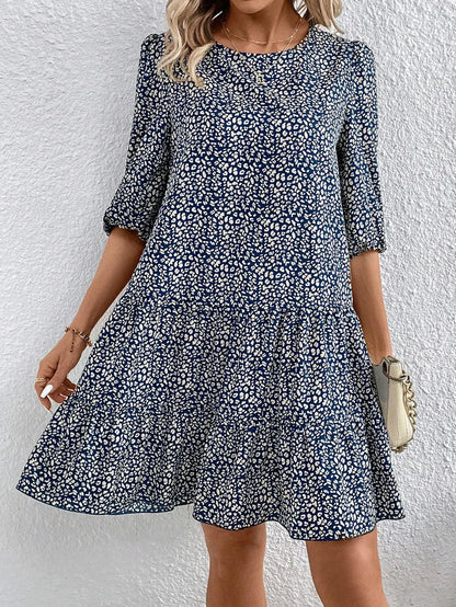 Spring Summer Fashion Floral Half Sleeve Dress 2024 Women Round Neck Casual Loose Comfortable Dresses For Women