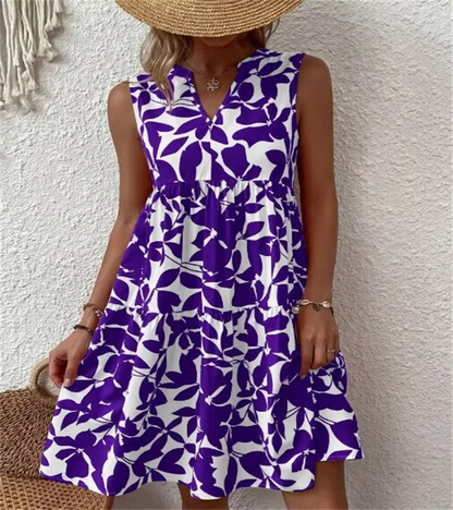 Spring and summer 2024 European and n Ladies Elegant Dress Bohemian fashion loose V-neck ruffle print dress