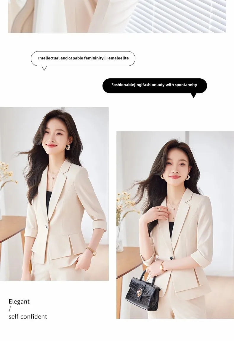 2024 Summer New Women's Petite Casual Seven-Half Sleeve Professional Workwear Purple Thin Suit Jacket Pants Set