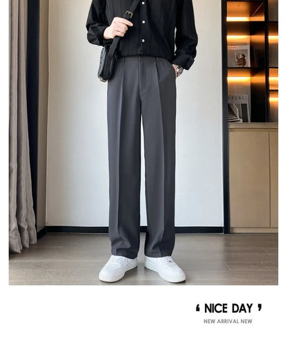 Spring Summer Men Suit Pants Wide Leg Long Drape Trousers Fashion Streetwear Clothing Solid Stretch Waist Oversize Pants Black