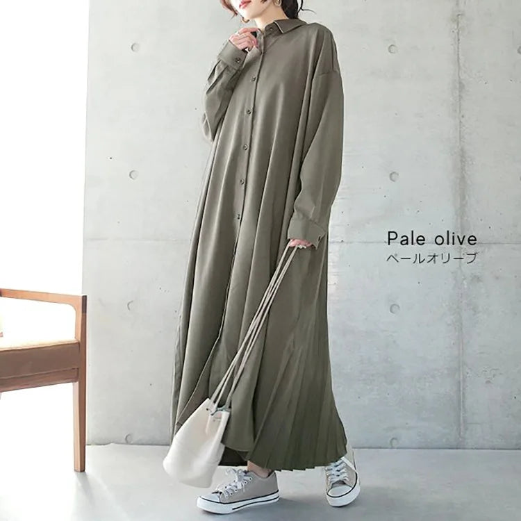 Spring Long Shirt Dress A-line Women's Dress Elegant Pleated Long Sleeve Casual Dresses Female Fashion Oversize Ladies Clothes