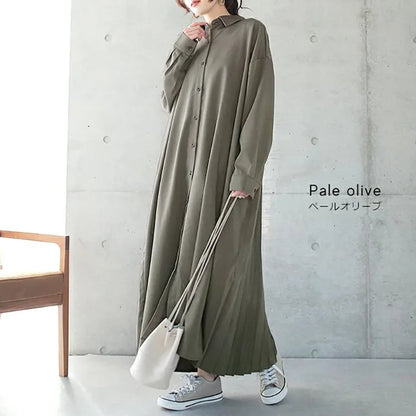 Spring Long Shirt Dress A-line Women's Dress Elegant Pleated Long Sleeve Casual Dresses Female Fashion Oversize Ladies Clothes